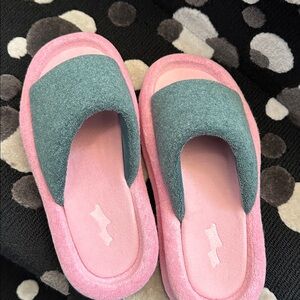 Women's Pink and Green Slide Sandals